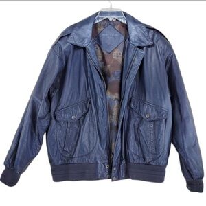 Vtg Roundtree Yorke Leather Jacket Men L Bomber Biker Dark Gray Zip Up Lined